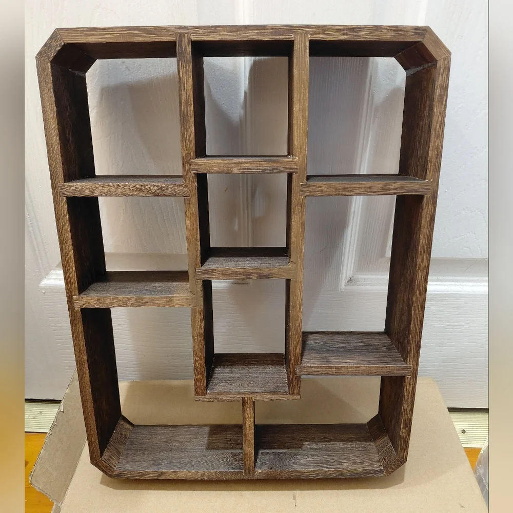 Rustic Brown Wall Shelf with Decorative Accents